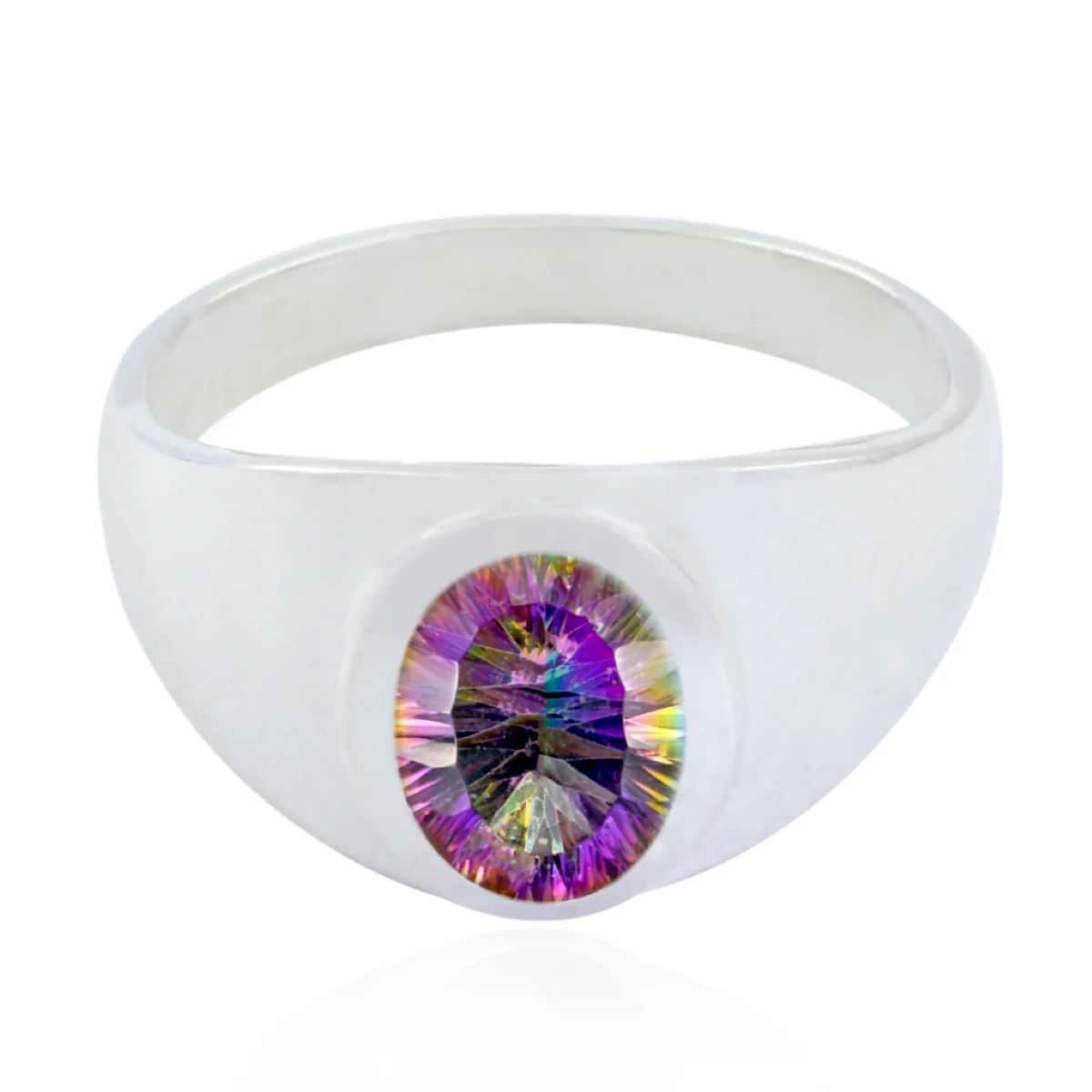 Mystic Quartz Solitaire German Silver multicolor Gems Tiny Contemporary Ring Jewelry