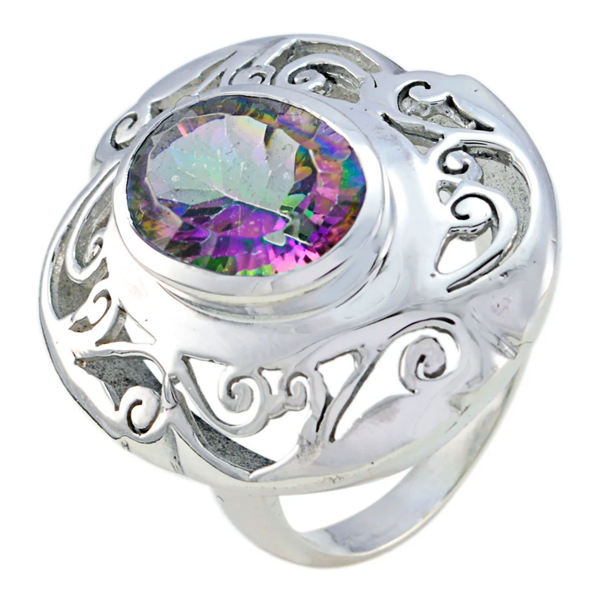 Mystic Quartz Solitaire Italian Silver multicolor Gems Chunky Filigree Ring Jewellery - Image 2