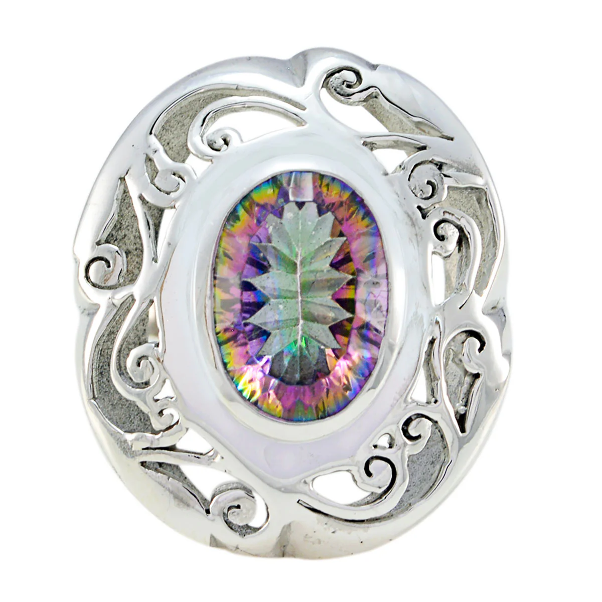 Mystic Quartz Solitaire Italian Silver multicolor Gems Chunky Filigree Ring Jewellery - Image 3