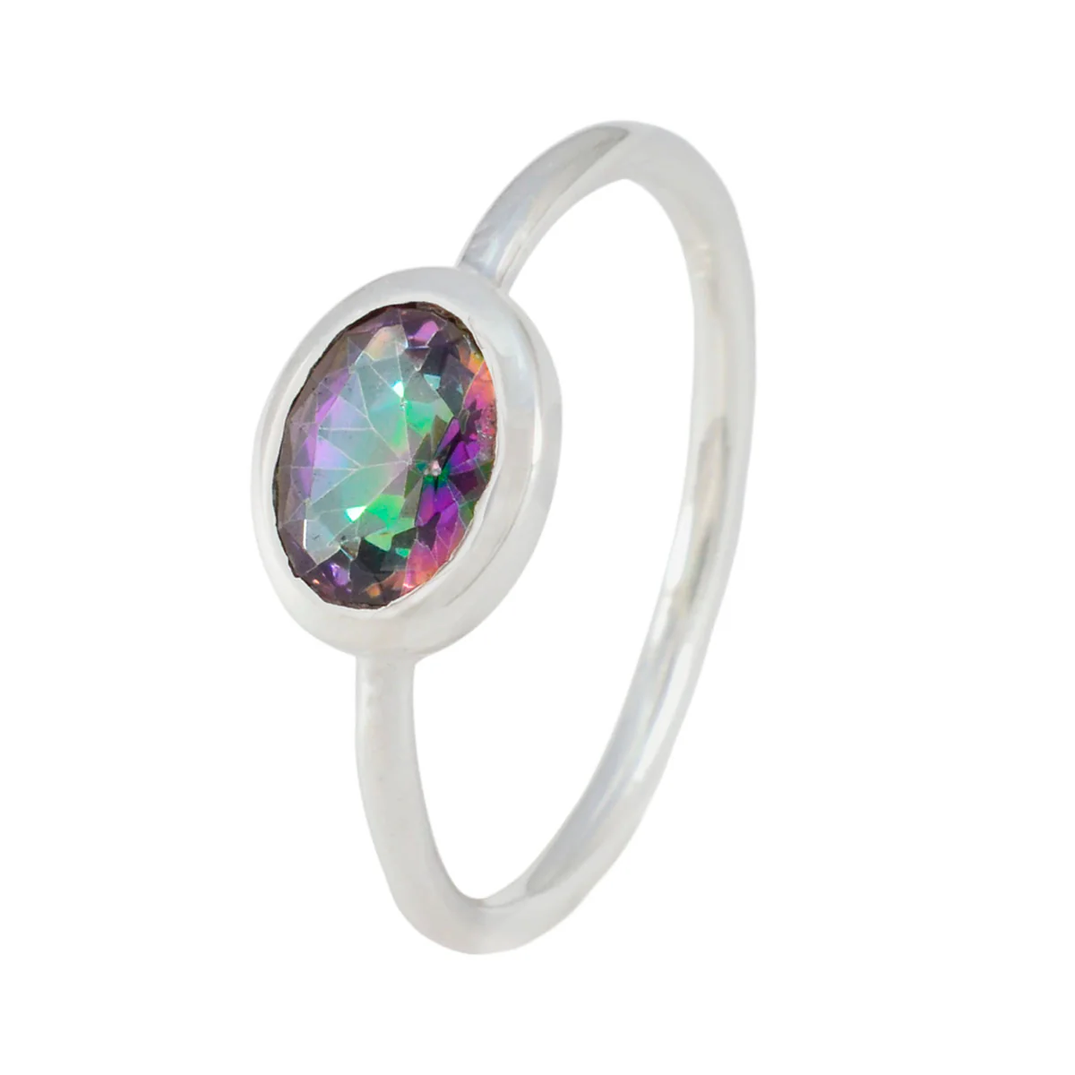 Mystic Quartz Solitaire Japanese Silver multicolor Gemstone Elegant Sophisticated Ring Jewellery - Image 2