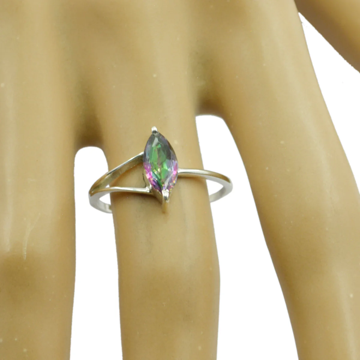 Mystic Quartz Solitaire Korean Sterling Silver multicolor Gems Elegant Trendy Ring Jewelry - Image 2
