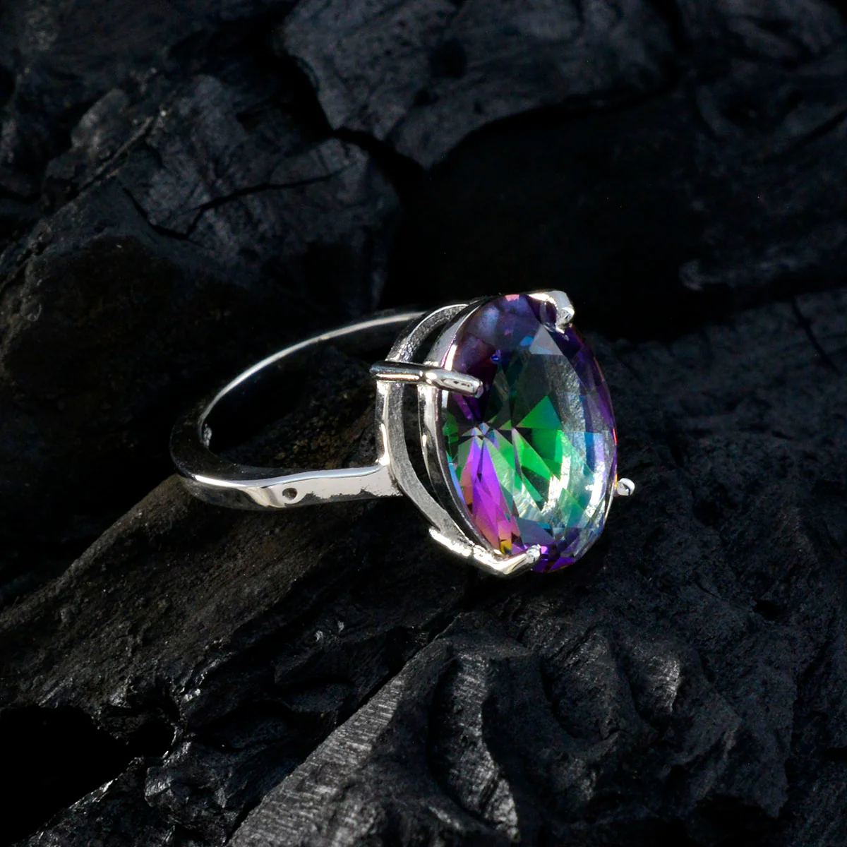Mystic Quartz Solitaire Korean Sterling Silver multicolor Gems Whisper-thin Contemporary Ring Jewelry - Image 4