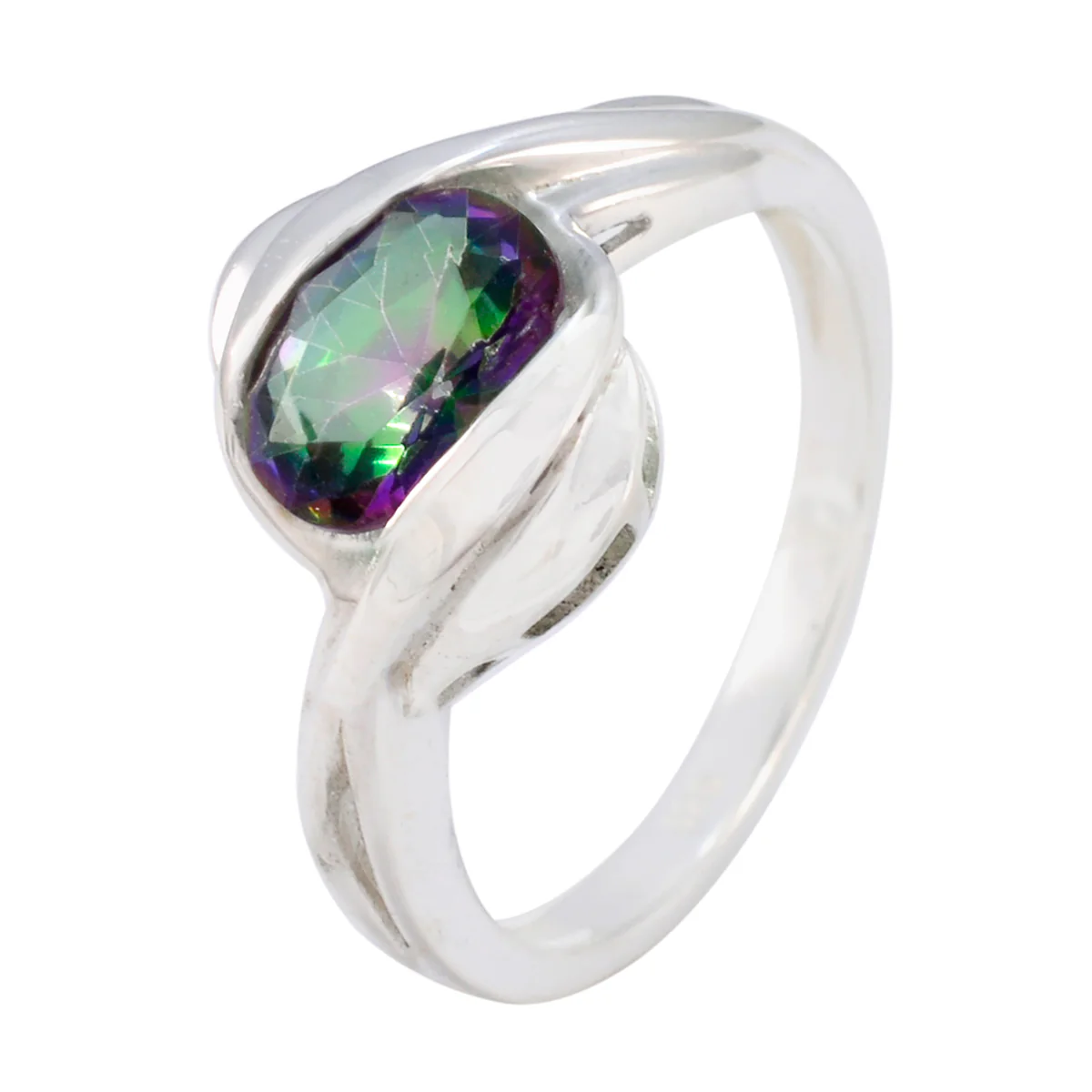 Mystic Quartz Solitaire Russian 925 Silver multicolor Gems Tiny Abstract Ring Jewellery - Image 2