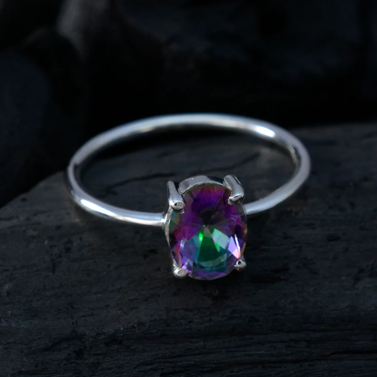 Mystic Quartz Solitaire Turkish 92.5 Silver multicolor Gems Elegant  Luxurious Ring Jewelry - Image 4
