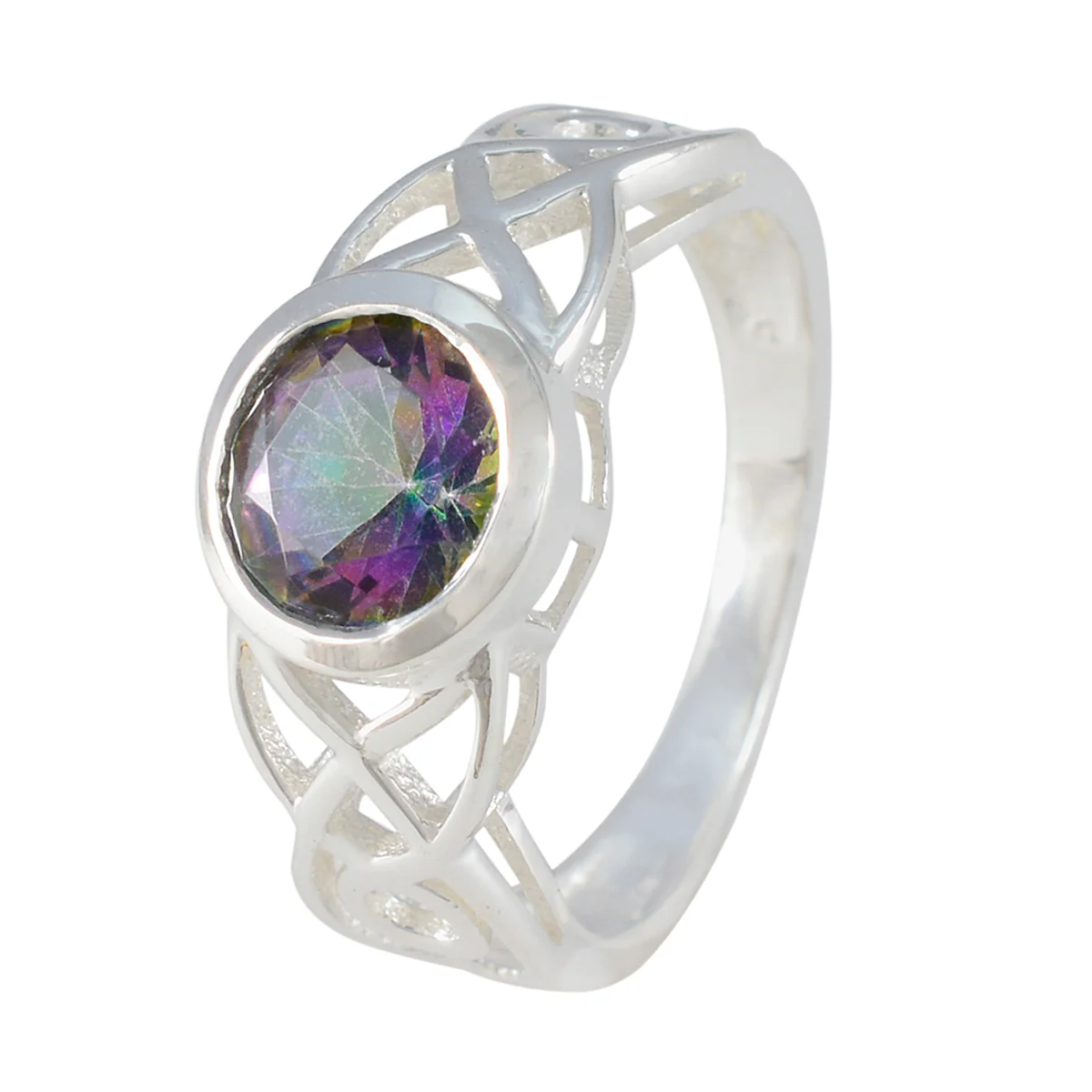 Mystic Quartz Solitaire Turkish 92.5 Silver multicolor Gemstone Dainty Fairytale Ring Jewellery - Image 2