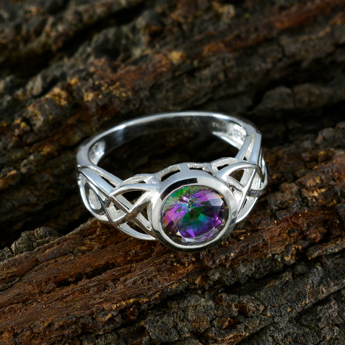 Mystic Quartz Solitaire Turkish 92.5 Silver multicolor Gemstone Dainty Fairytale Ring Jewellery - Image 3