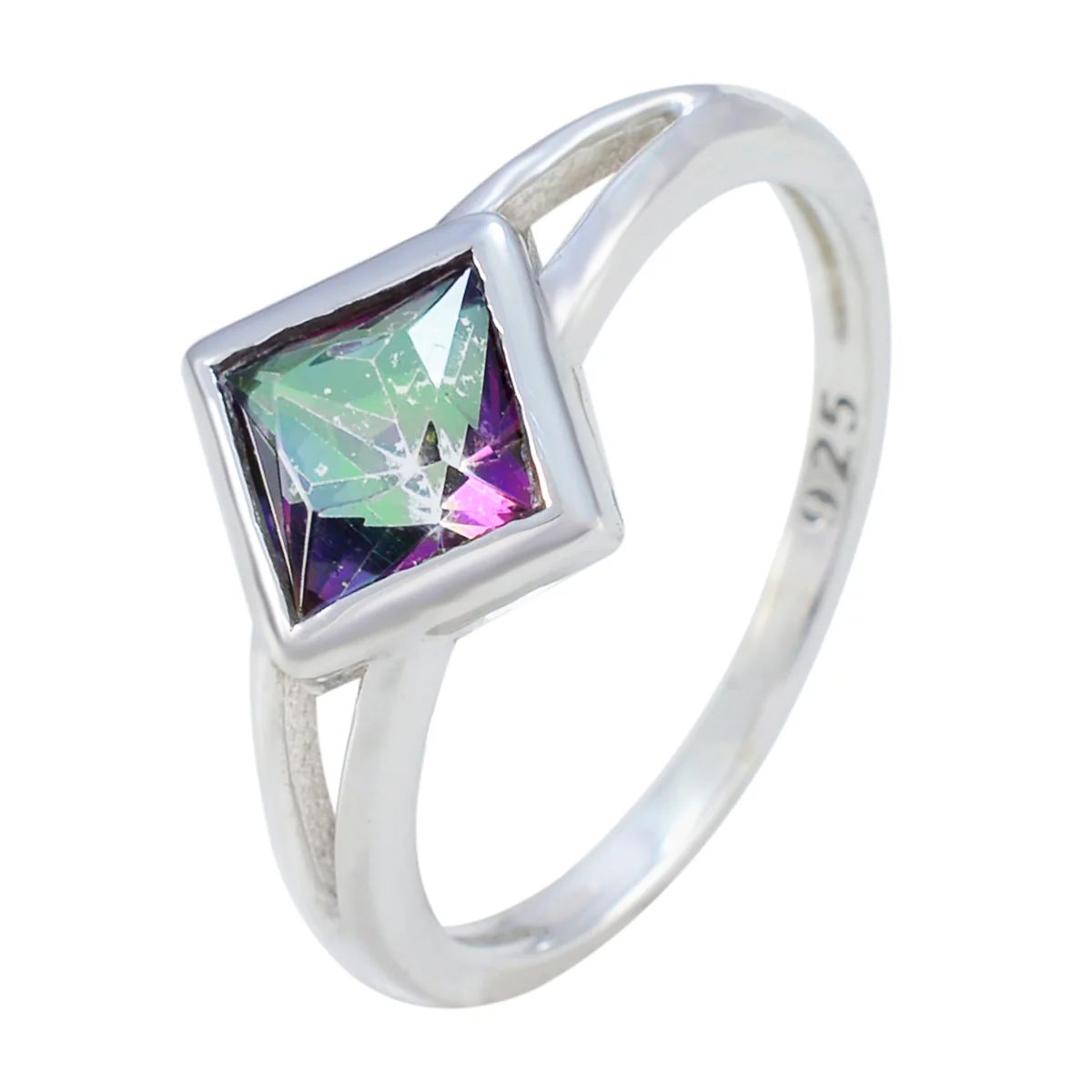 Mystic Quartz Solitaire Turkish 92.5 Silver multicolor Gemstones Dainty Trendy Ring Jewelry - Image 2