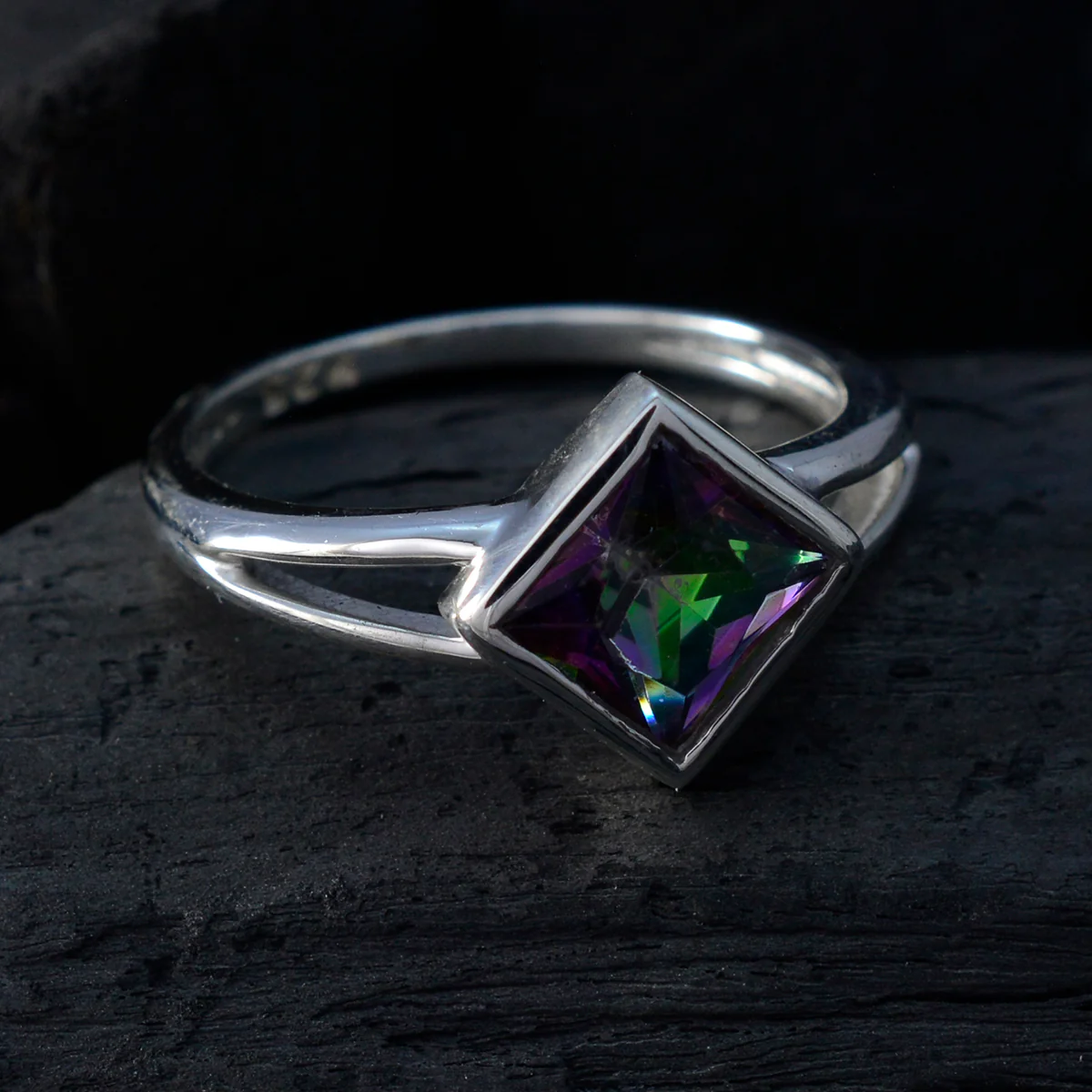 Mystic Quartz Solitaire Turkish 92.5 Silver multicolor Gemstones Dainty Trendy Ring Jewelry - Image 4