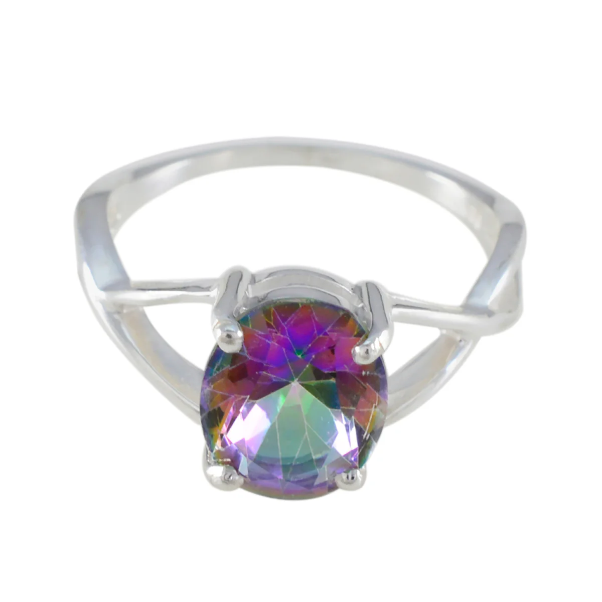 Mystic Quartz Solitaire Turkish 925 Sterling Silver multicolor Gemstone Dainty Trendy Ring Jewellery - Image 2