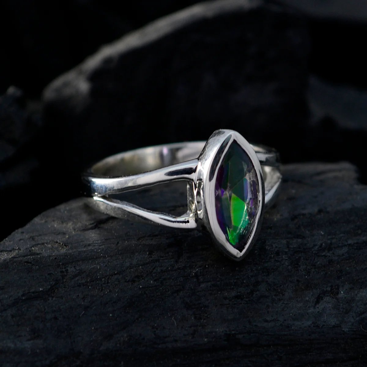 Mystic Quartz Solitaire Turkish Sterling Silver multicolor Gemstone Dainty Geometric Ring Jewellery - Image 5