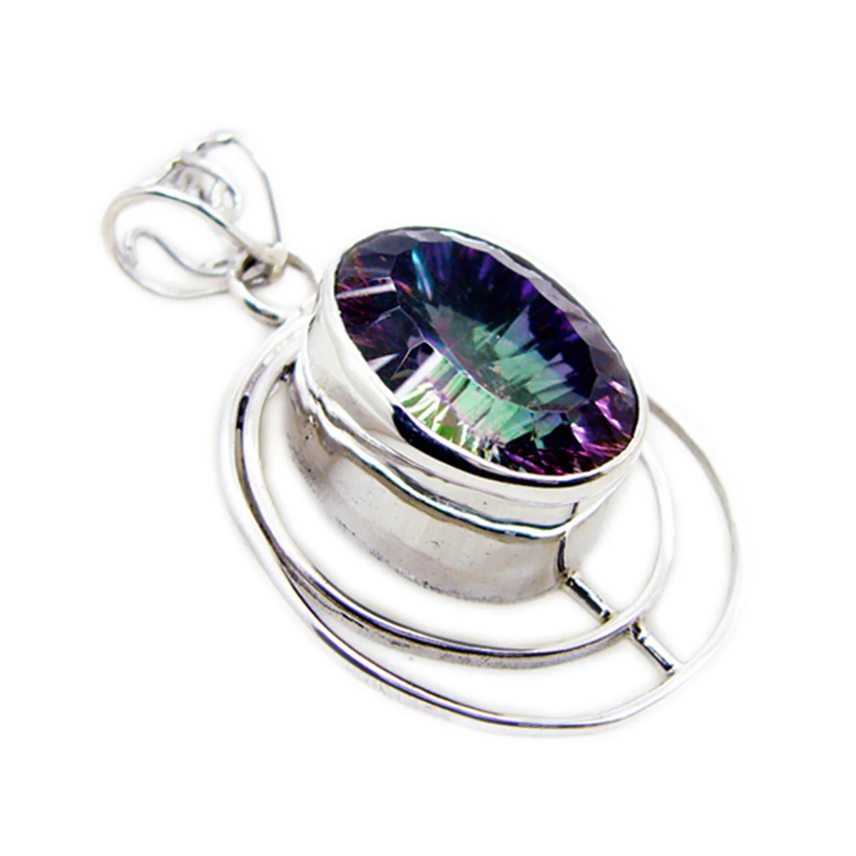 Mystic Quartz Statement American 92.5 Silver Solitaire Aria Rope-Wire multicolor Pendant Jewellery - Image 2