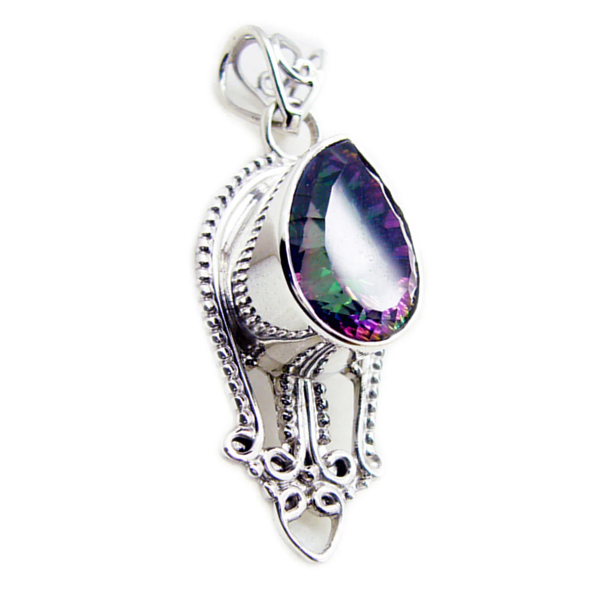 Mystic Quartz Statement American 925 Silver Solitaire Isabel Rope-Wire multicolor Pendant Jewelry - Image 3