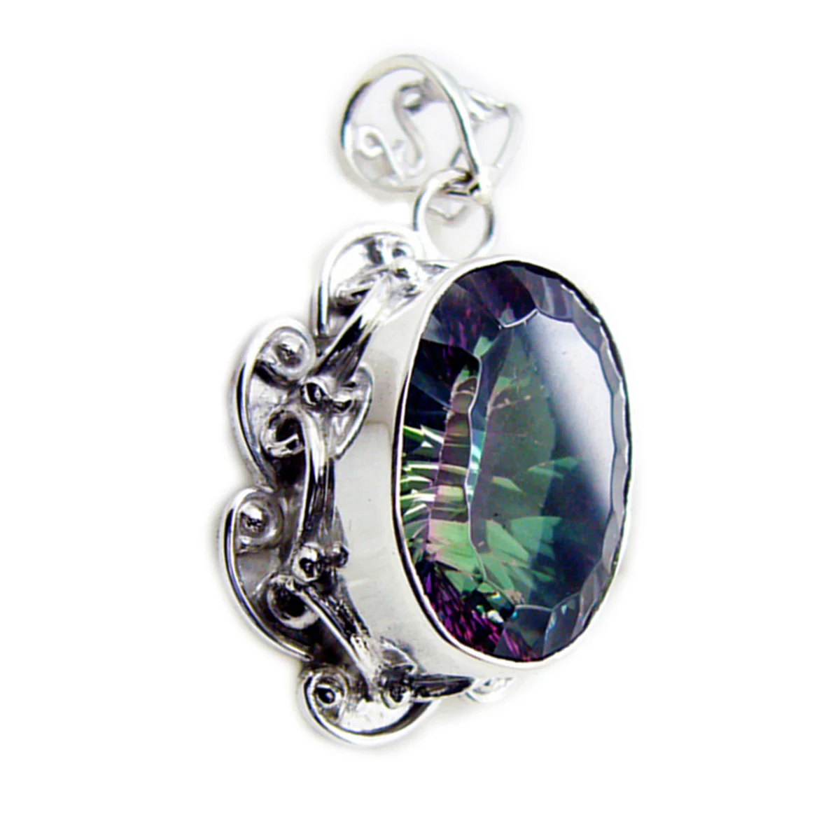 Mystic Quartz Statement American Sterling Silver Solitaire Eleena Rope-Wire multicolor Pendant Jewellery - Image 3