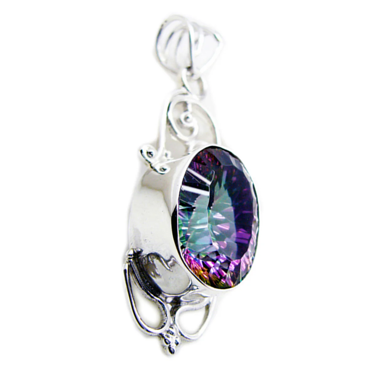 Mystic Quartz Statement American Sterling Silver Solitaire Elenaa Rope-Wire multicolor Pendant Jewellery - Image 3