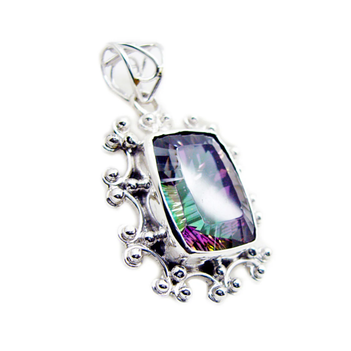 Mystic Quartz Statement American Sterling Silver Solitaire Katarina Rope-Wire multicolor Pendant Jewellery