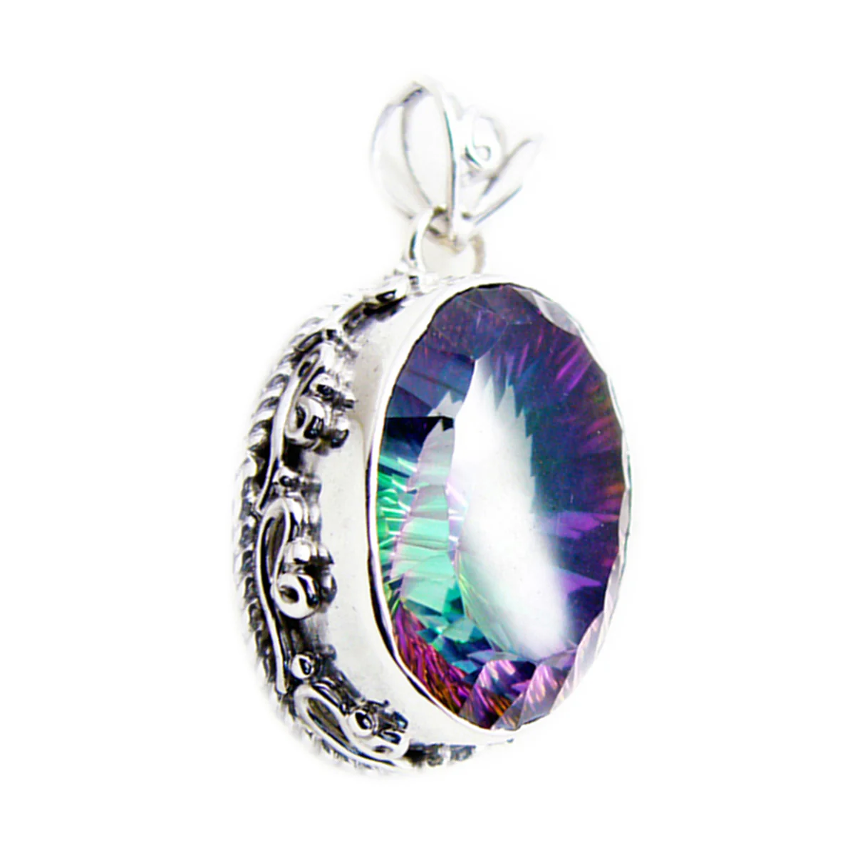 Mystic Quartz Statement American Sterling Silver Solitaire Sara Rope-Wire multicolor Pendant Jewellery - Image 3