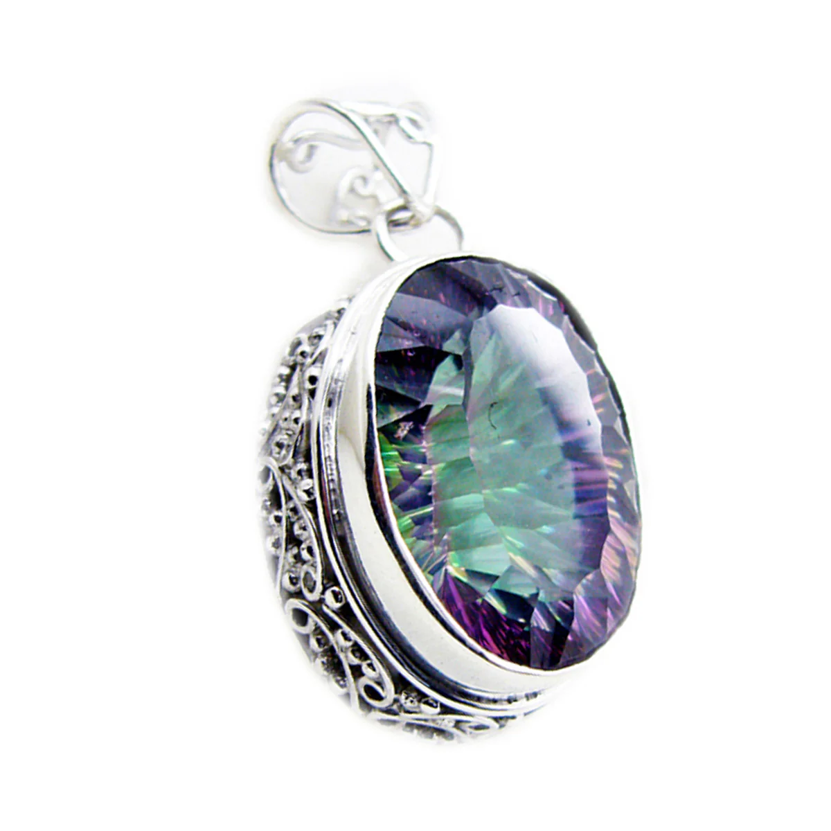 Mystic Quartz Statement Egyptian 925 Silver Solitaire Isadora Rope-Wire multicolor Pendant Jewelry