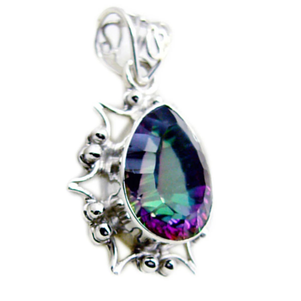 Mystic Quartz Statement Egyptian Silver Solitaire Ines Rope-Wire multicolor Pendant Jewelry - Image 3