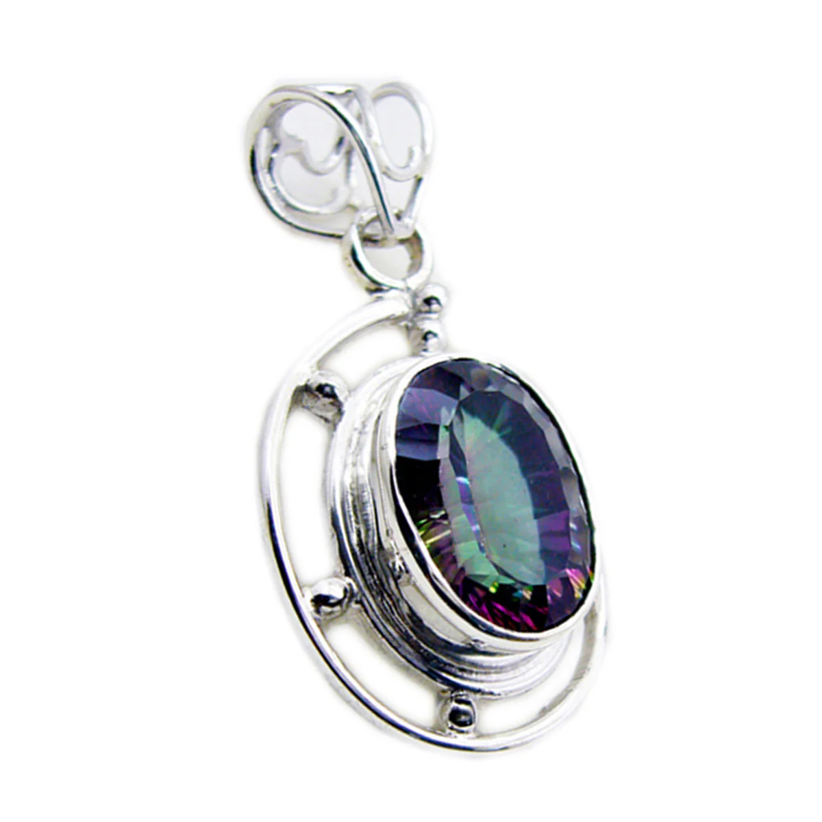 Mystic Quartz Statement Latin American 92.5 Silver Solitaire Ella Rope-Wire multicolor Pendant Jewellery