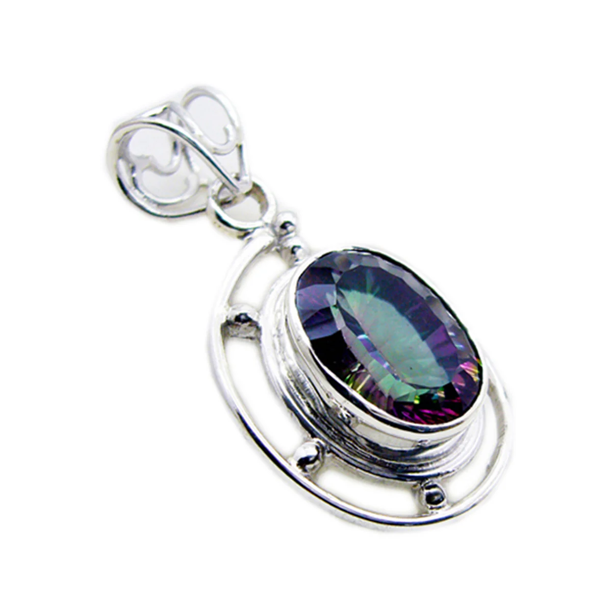 Mystic Quartz Statement Latin American 92.5 Silver Solitaire Ella Rope-Wire multicolor Pendant Jewellery - Image 2