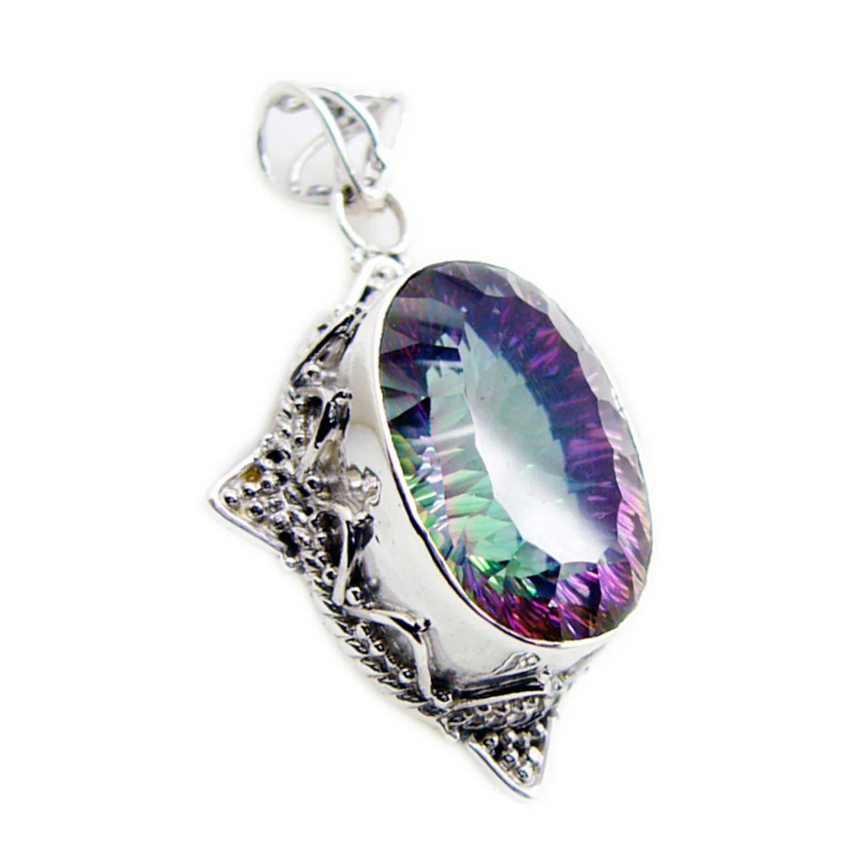 Mystic Quartz Statement Mexican 92.5 Silver Solitaire Camilla Rope-Wire multicolor Pendant Jewellery