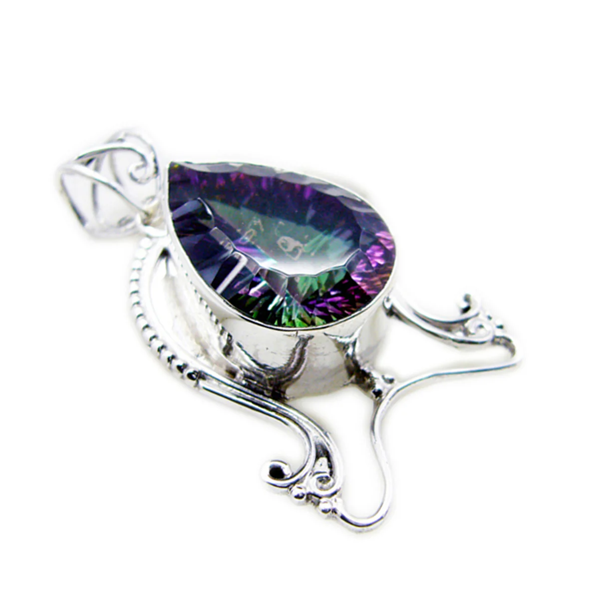 Mystic Quartz Statement Mexican 92.5 Silver Solitaire Isabella Rope-Wire multicolor Pendant Jewellery - Image 2