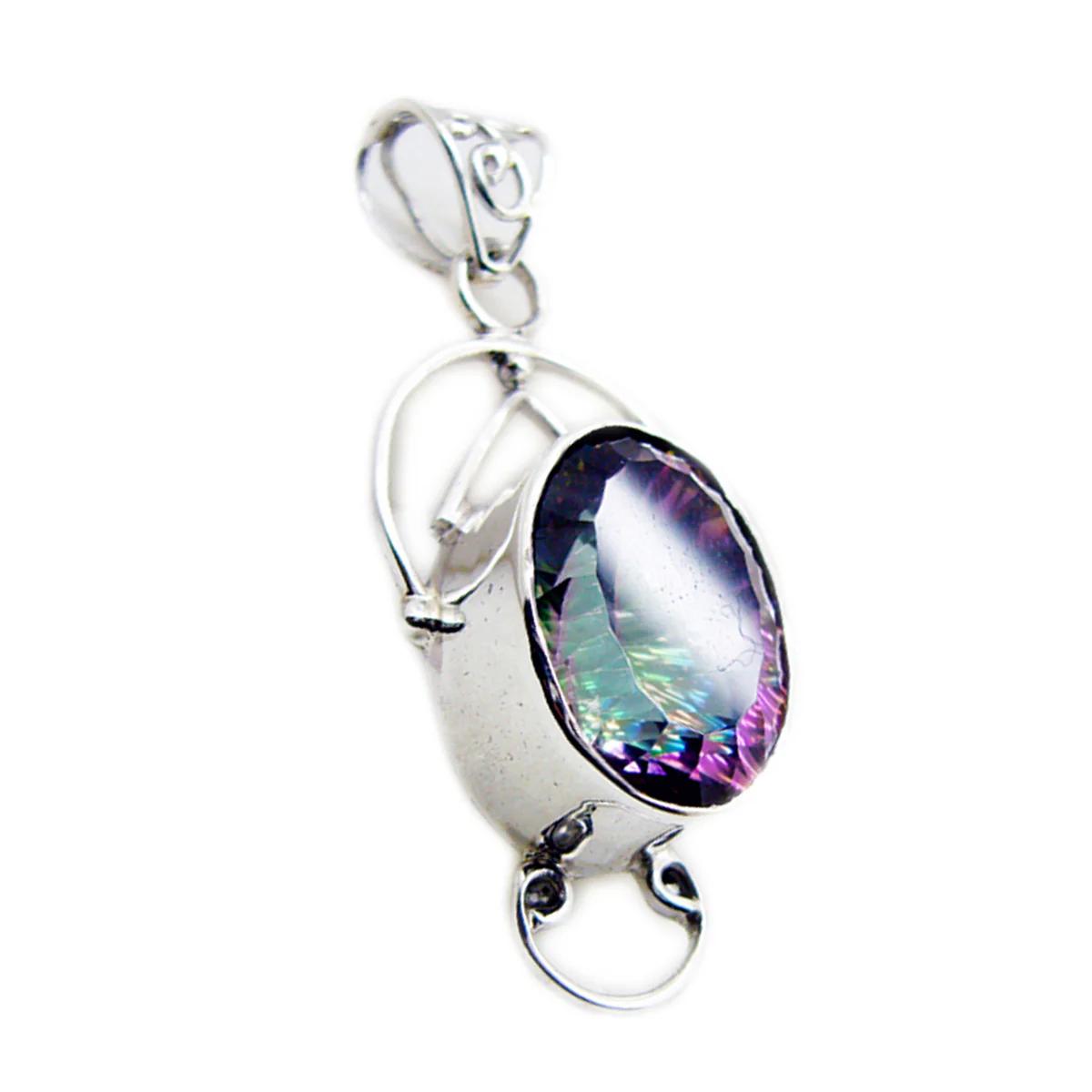 Mystic Quartz Statement Mexican Silver Solitaire Audrey Rope-Wire multicolor Pendant Jewelry