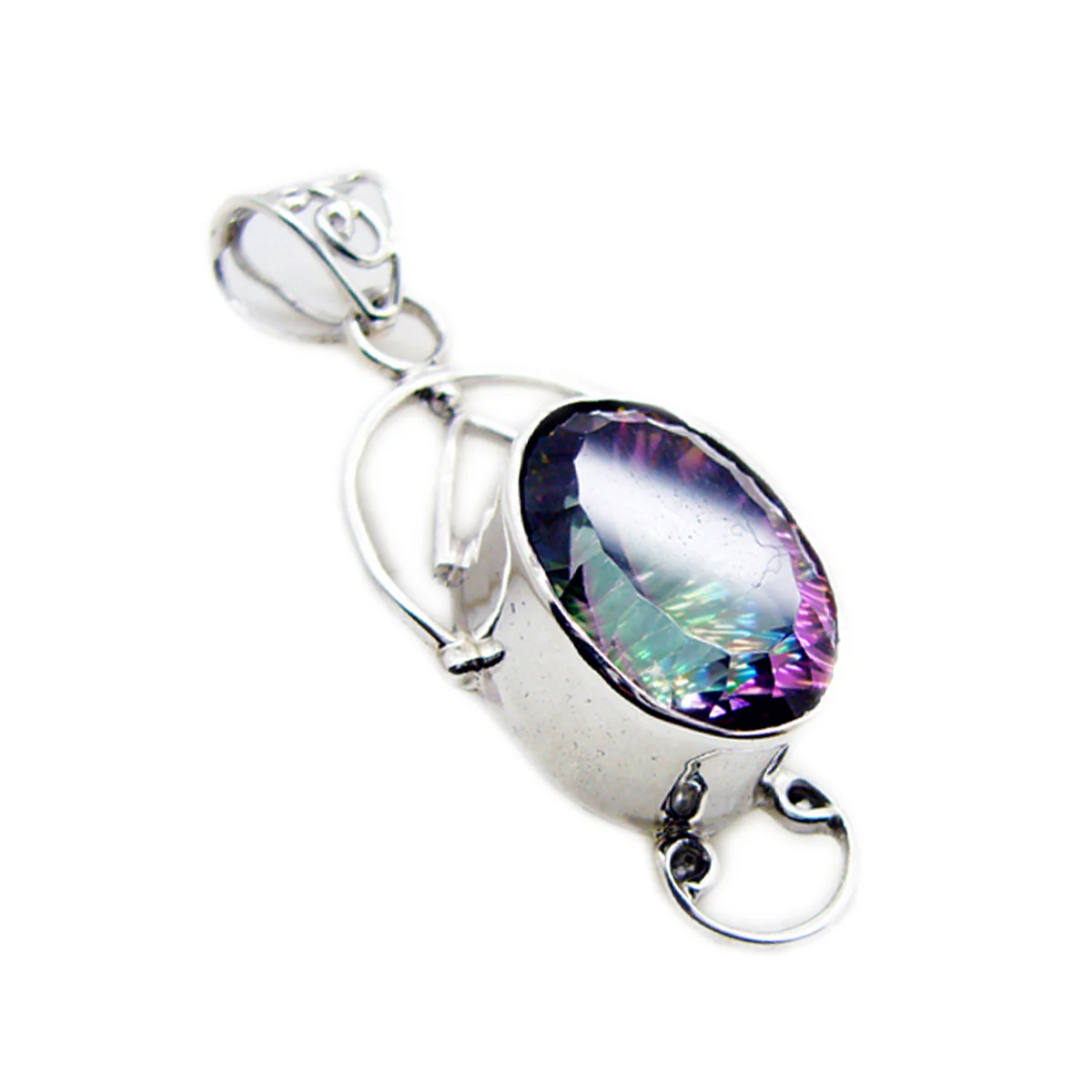 Mystic Quartz Statement Mexican Silver Solitaire Audrey Rope-Wire multicolor Pendant Jewelry - Image 2