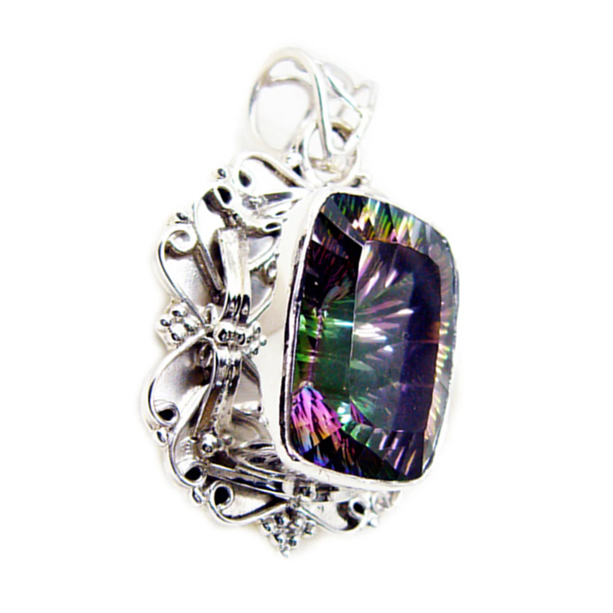 Mystic Quartz Statement Moroccan Sterling Silver Solitaire Layla Rope-Wire multicolor Pendant Jewellery - Image 3