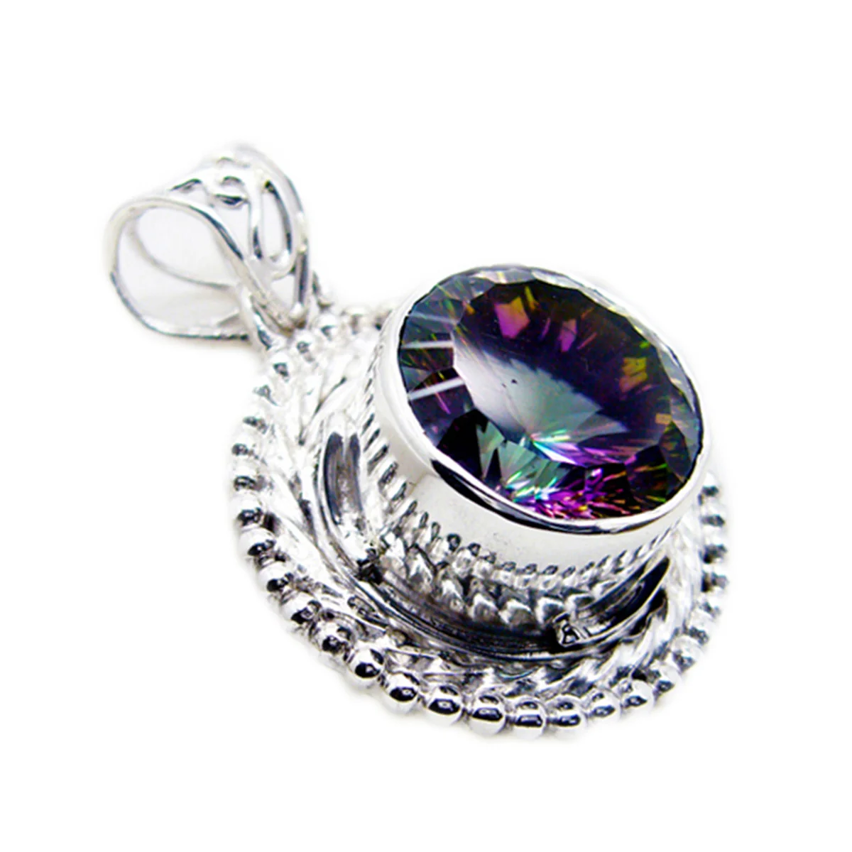 Mystic Quartz Statement Russian 92.5 Silver Solitaire Genesis Rope-Wire multicolor Pendant Jewellery - Image 2