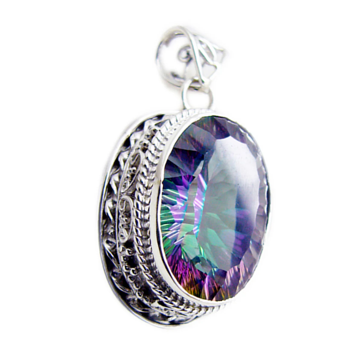Mystic Quartz Statement Russian 925 Silver Solitaire Autumn Rope-Wire multicolor Pendant Jewelry - Image 3