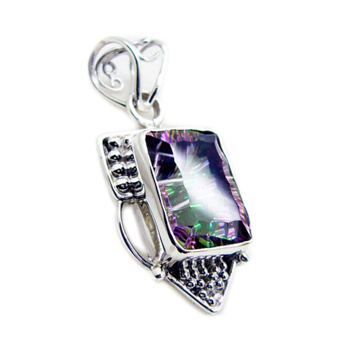 Mystic Quartz Statement Russian Silver Solitaire Laura Rope-Wire multicolor Pendant Jewelry