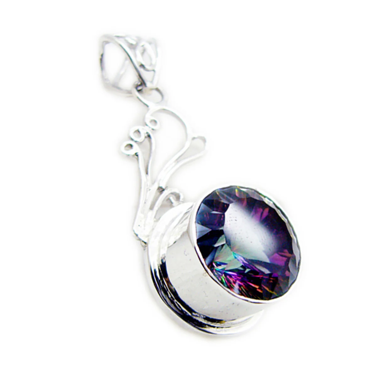 Mystic Quartz Statement Turkish 925 Silver Solitaire Greta Rope-Wire multicolor Pendant Jewelry