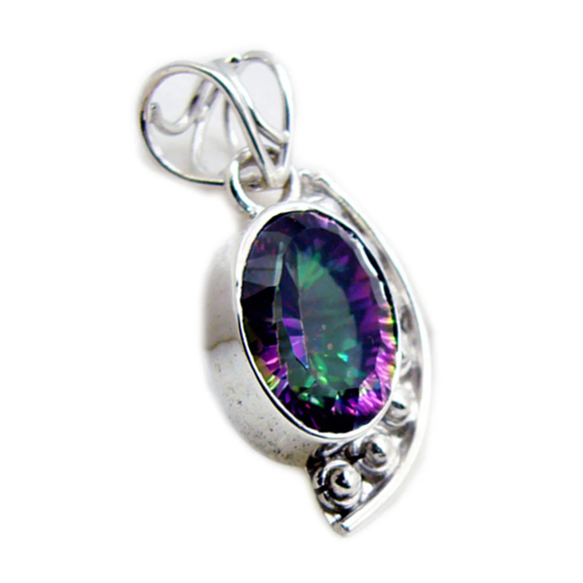 Mystic Quartz Statement Turkish Silver Solitaire Dayana Rope-Wire multicolor Pendant Jewelry