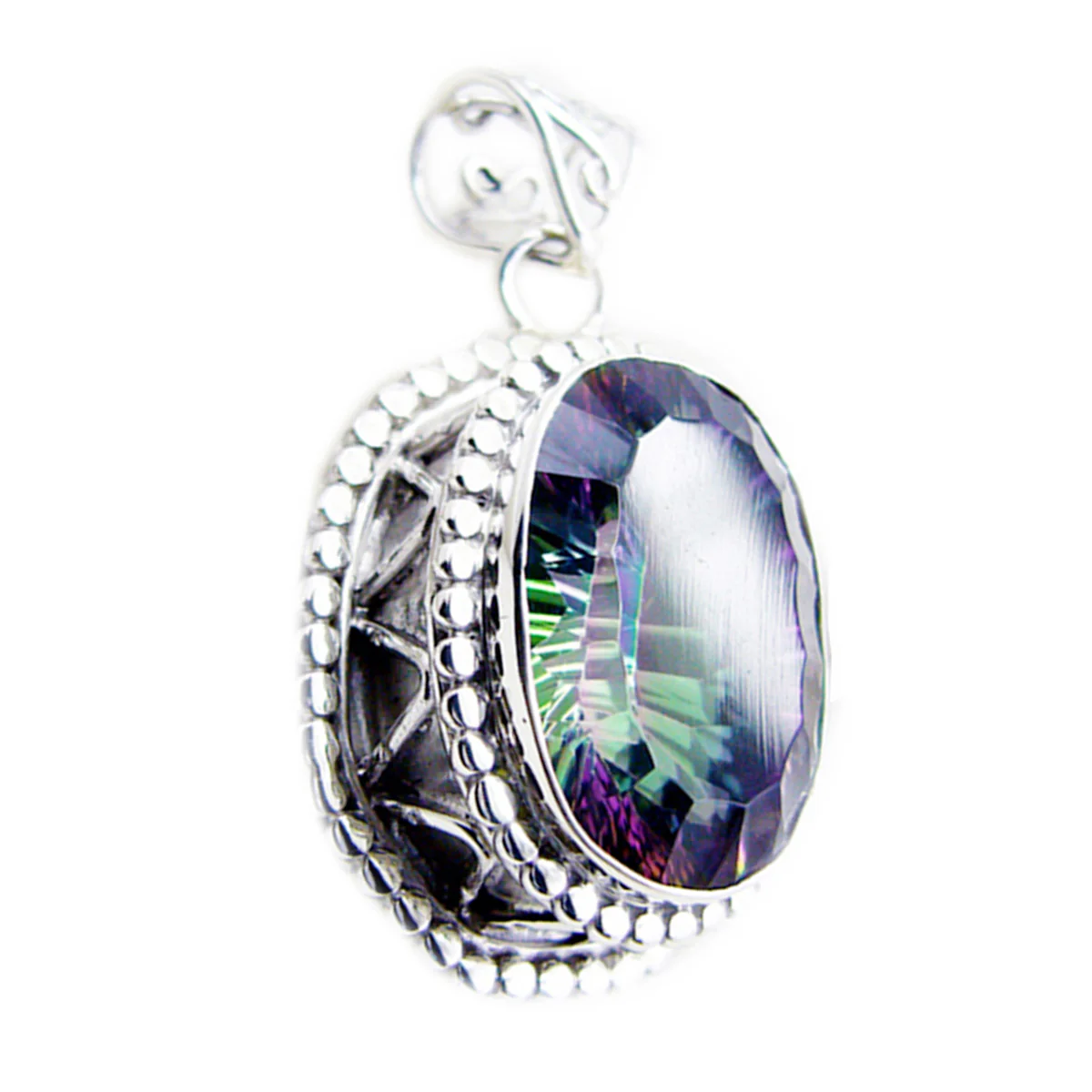 Mystic Quartz Statement Turkish Sterling Silver Solitaire Bianca Rope-Wire multicolor Pendant Jewellery - Image 3
