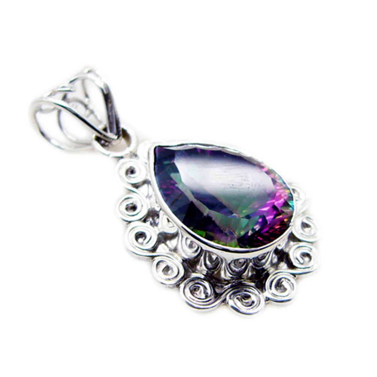 Mystic Quartz Statement Turkish Sterling Silver Solitaire Inès Rope-Wire multicolor Pendant Jewellery - Image 2