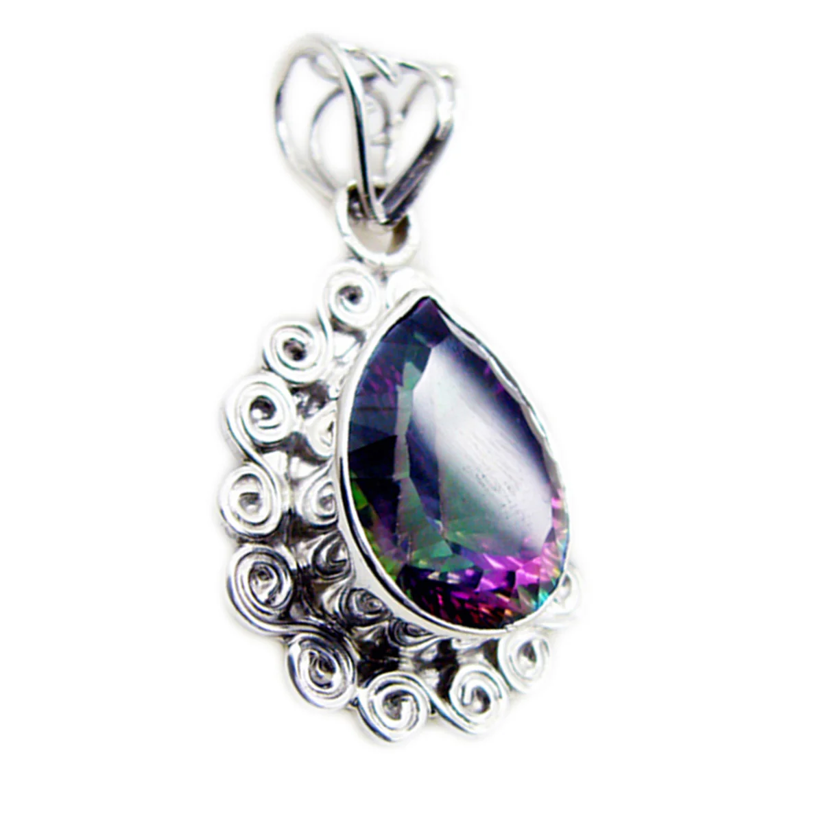 Mystic Quartz Statement Turkish Sterling Silver Solitaire Inès Rope-Wire multicolor Pendant Jewellery - Image 3
