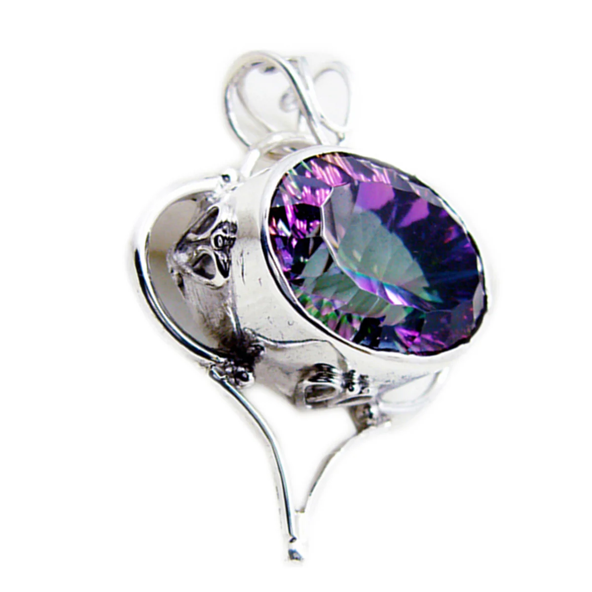Mystic Quartz Statement Turkish Sterling Silver Solitaire Nayara Rope-Wire multicolor Pendant Jewellery - Image 3