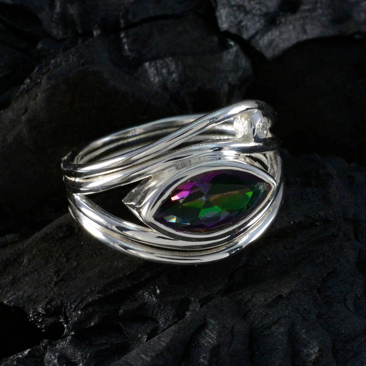 Mystic Quartz Toi et Moi Russian 925 Sterling Silver multicolor Gems Tiny Feminine Ring Jewellery - Image 4