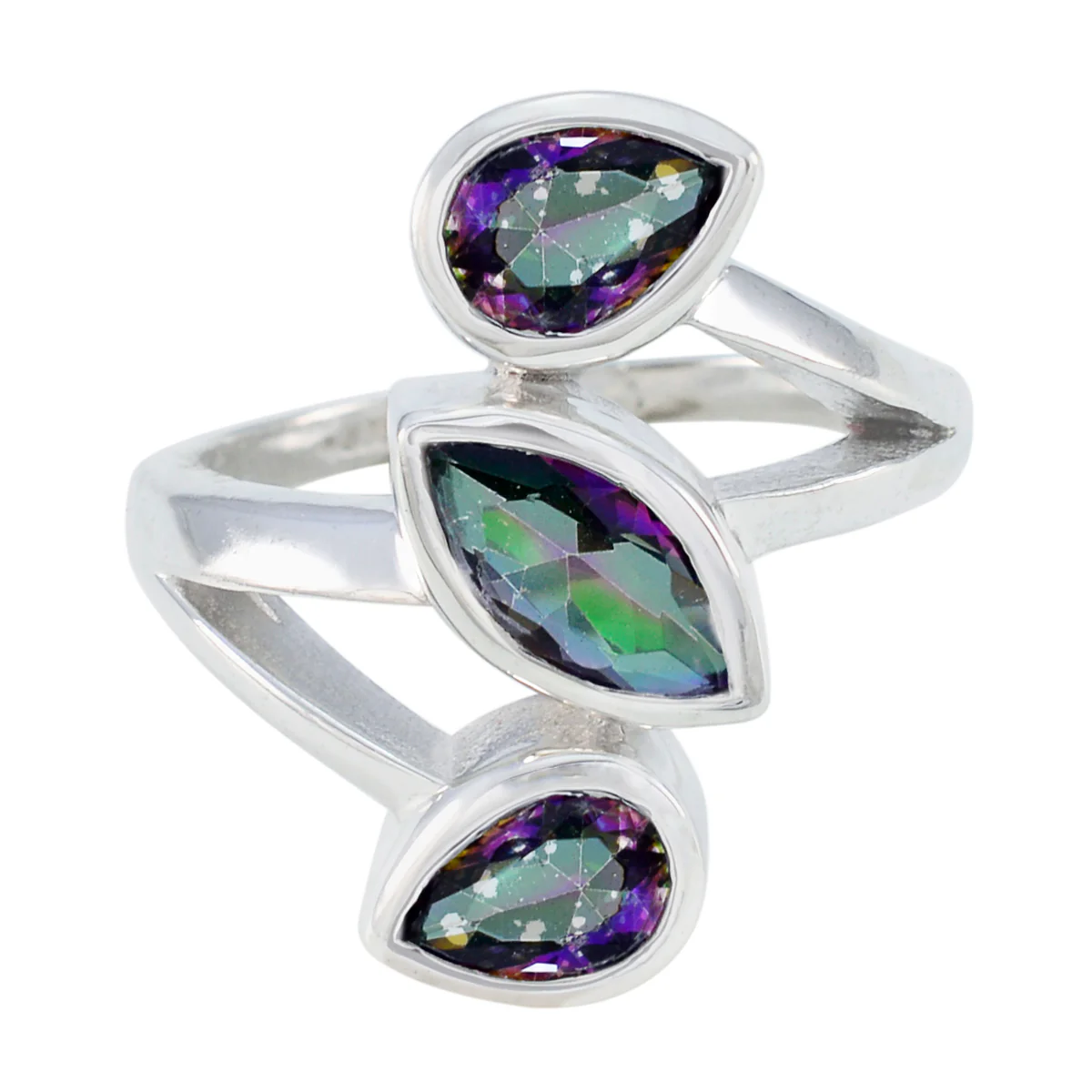 Mystic Quartz Trilogy Russian Sterling Silver multicolor Gemstone Mid-weight Signet Ring Jewelry
