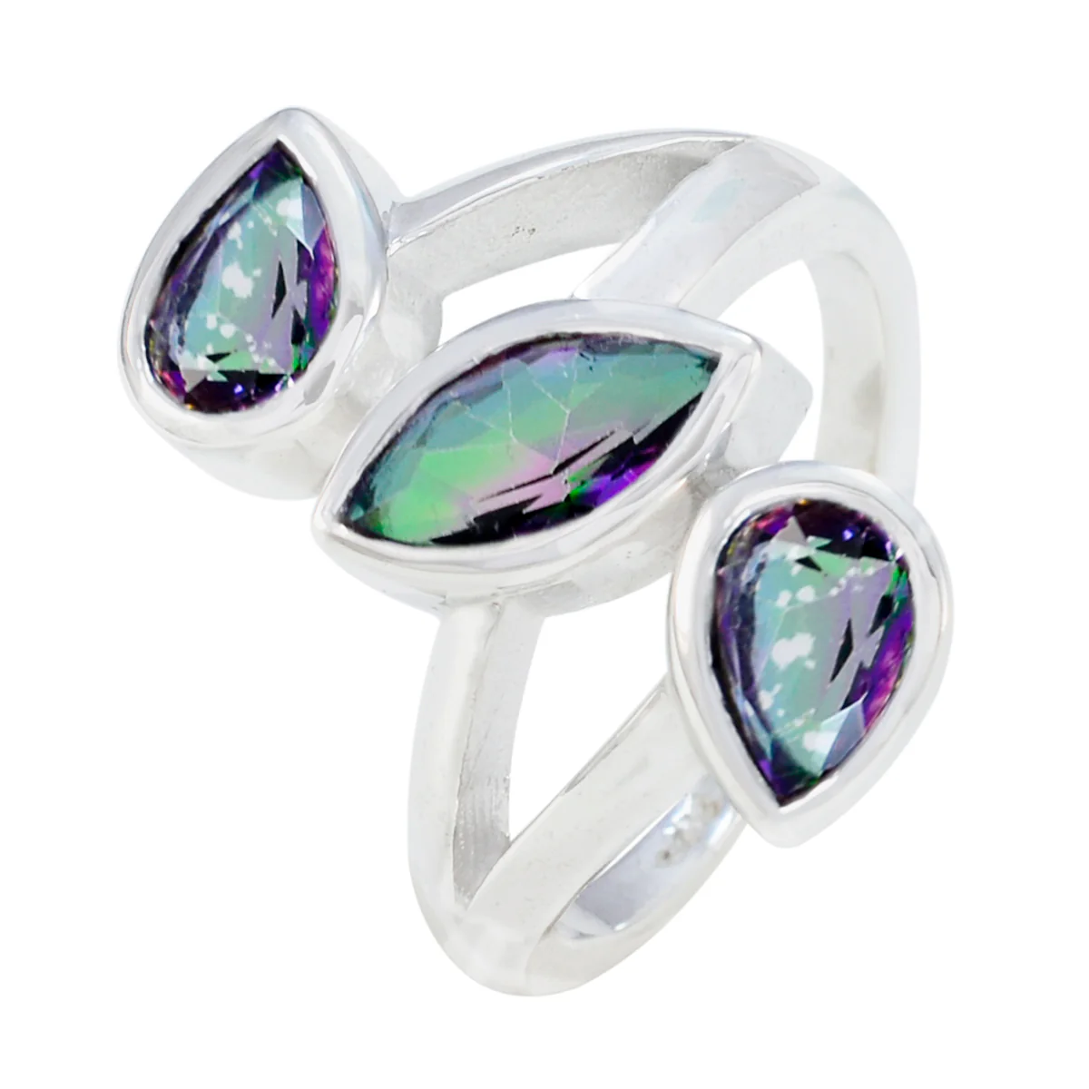 Mystic Quartz Trilogy Russian Sterling Silver multicolor Gemstone Mid-weight Signet Ring Jewelry - Image 2