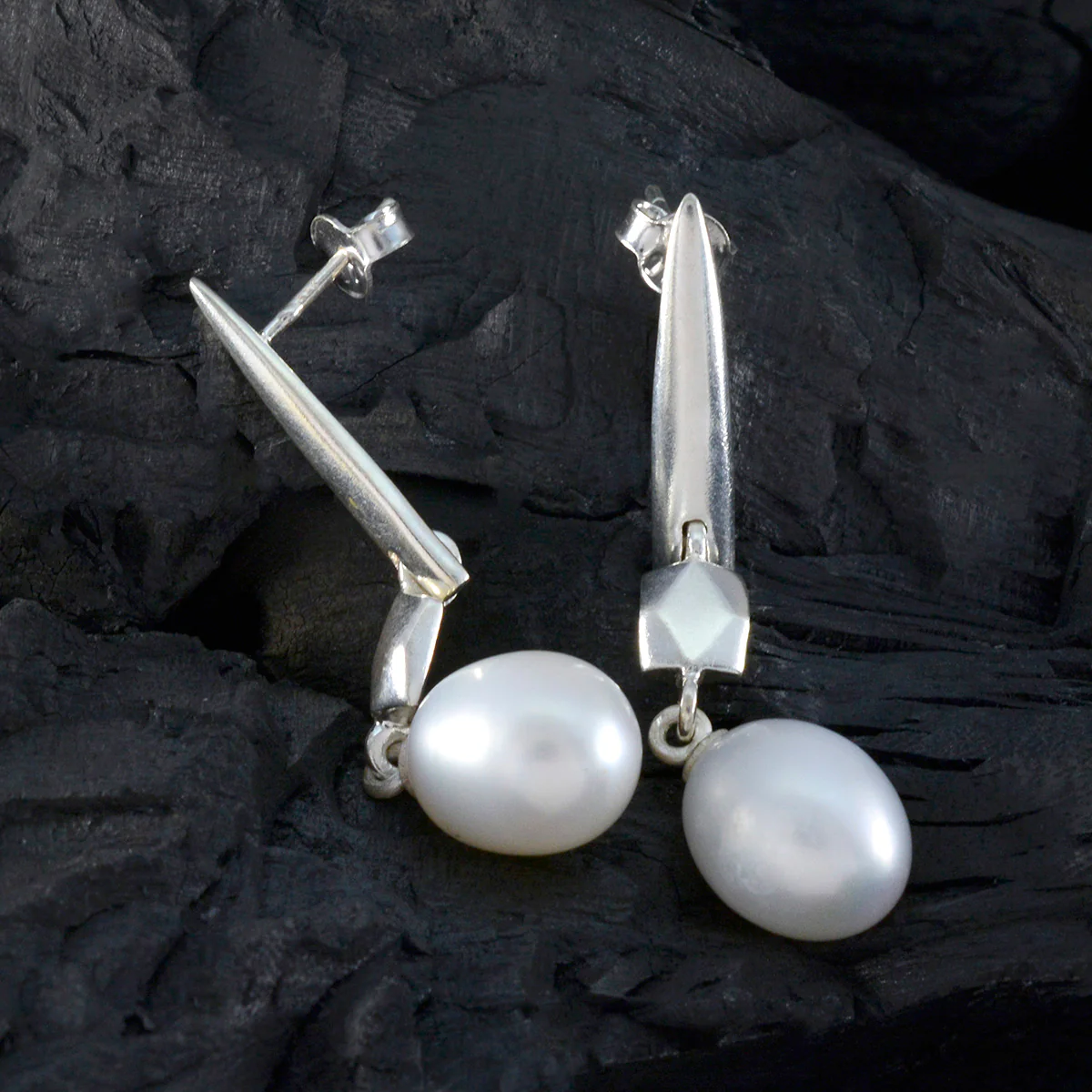 Pearl Middle Eastern Lily Solitaire Stud White 925 Sterling Silver Earring - Image 2
