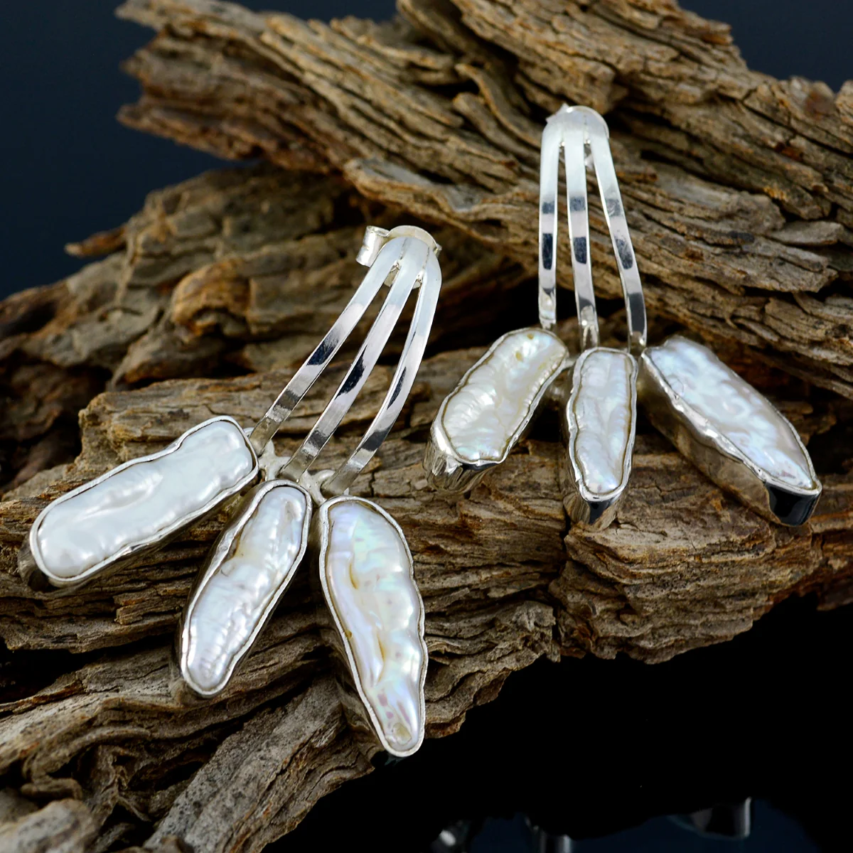 Pearl Moroccan Katharina multiple Stud White Silver Earring - Image 3