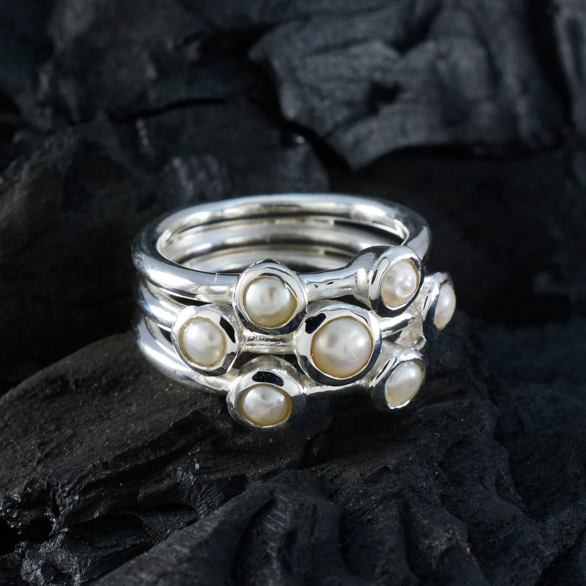 Pearl multiple African 925 Silver White Gemstone Eye-catching Contemporary Ring Jewellery - Image 4