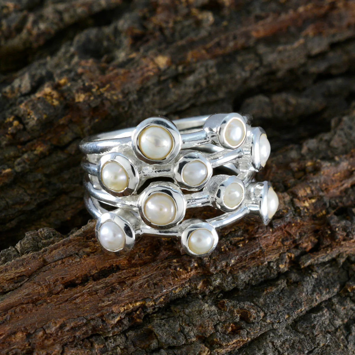 Pearl multiple Russian 925 Sterling Silver White Gemstones Versatile Trendy Ring Jewellery - Image 3