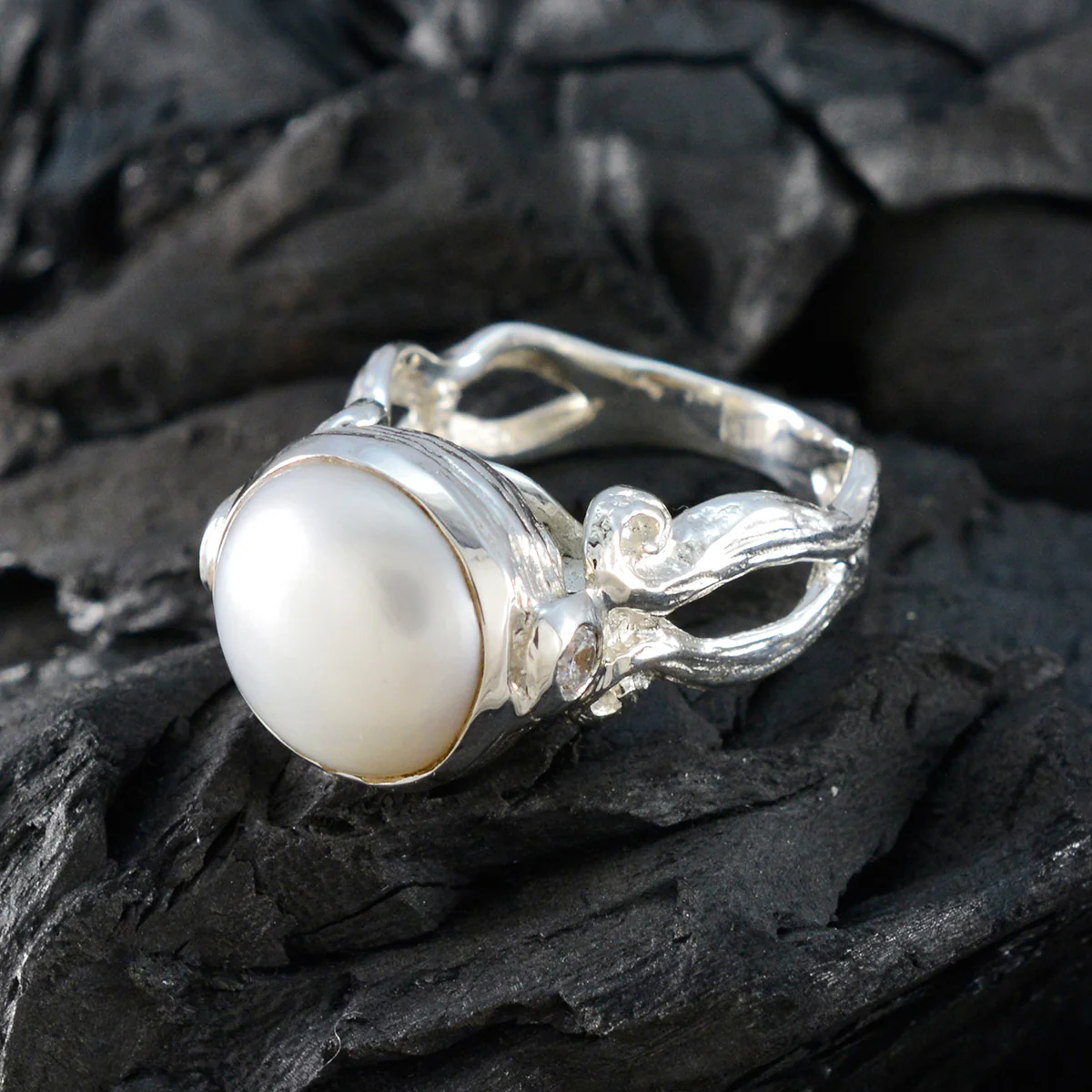 Pearl Solitaire Egyptian Sterling Silver White Gems Versatile Contemporary Ring Jewellery - Image 4