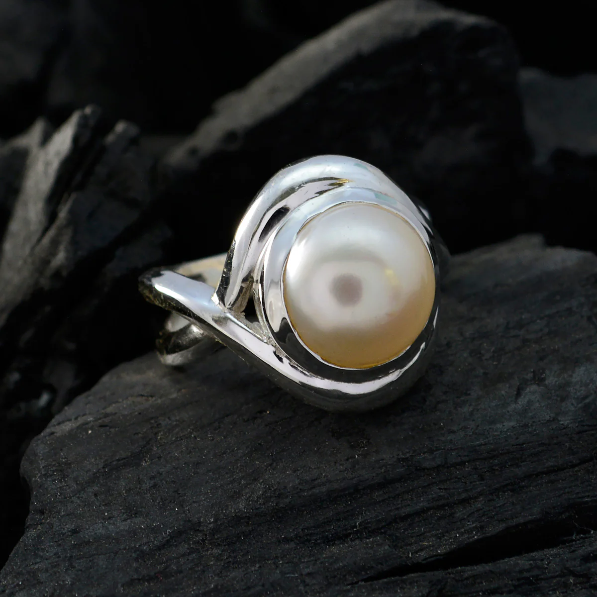 Pearl Solitaire French Sterling Silver White Gemstones Mid-weight Glamorous Ring Jewellery - Image 4