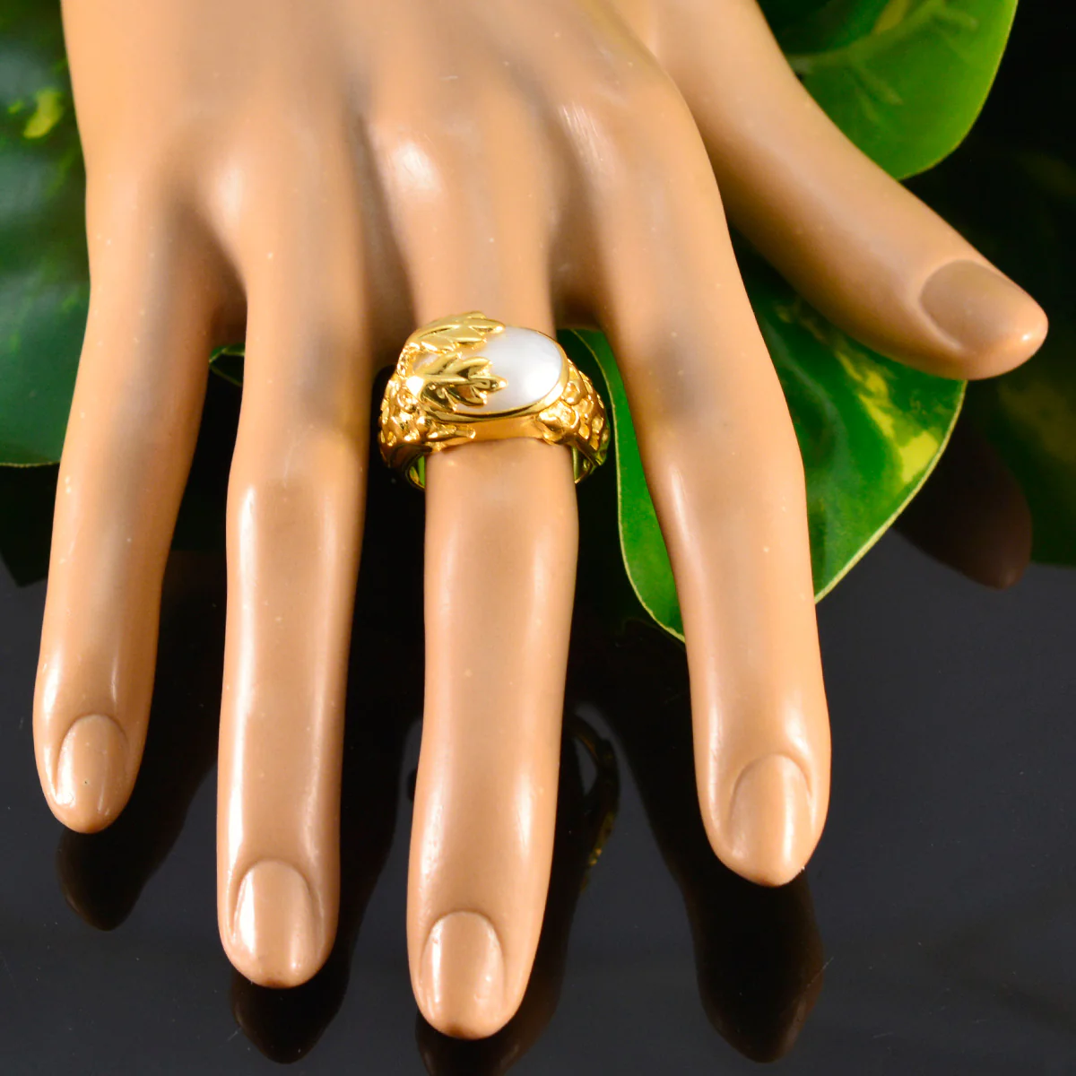 Pearl Solitaire Indian 925 Silver White Gemstone Essential Leafy Ring Jewelry - Image 4