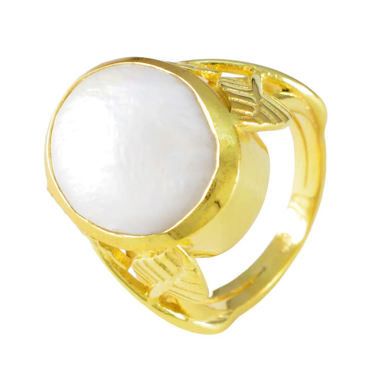 Pearl Solitaire Italian 92.5 Silver White Gemstones Statement Leafy Ring Jewellery - Image 2