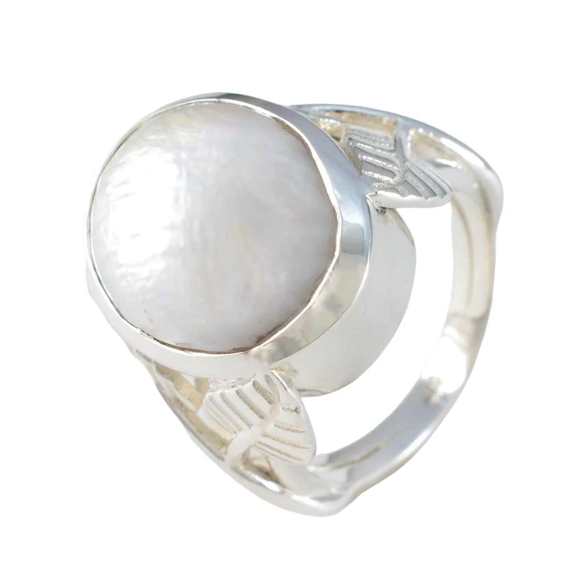 Pearl Solitaire Italian 925 Silver White Gems Statement Leafy Ring Jewellery - Image 2